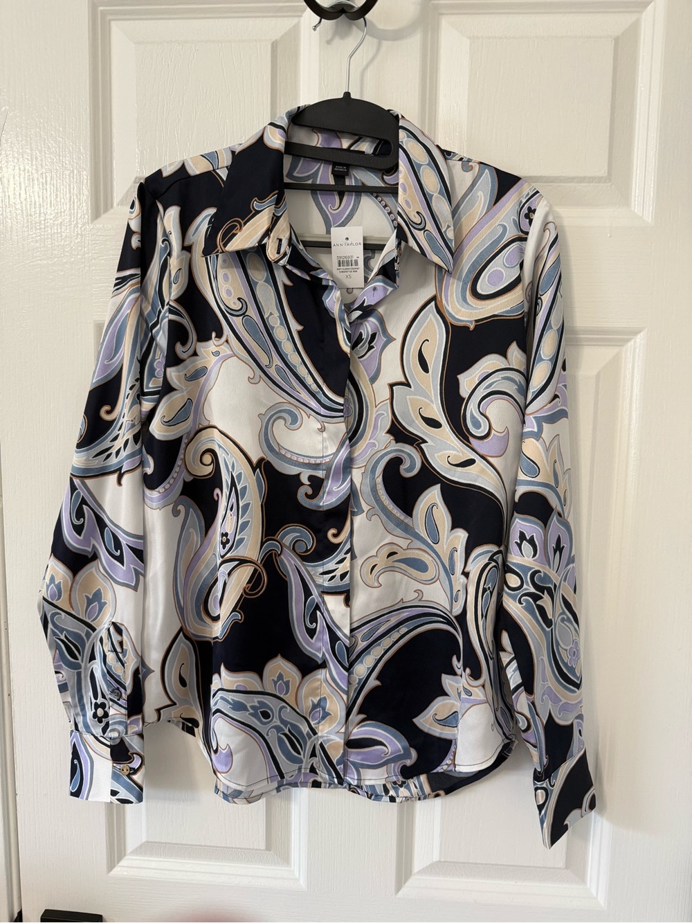 Ann Taylor Navy, Lavender & Cream Paisley Button-Down Shirt